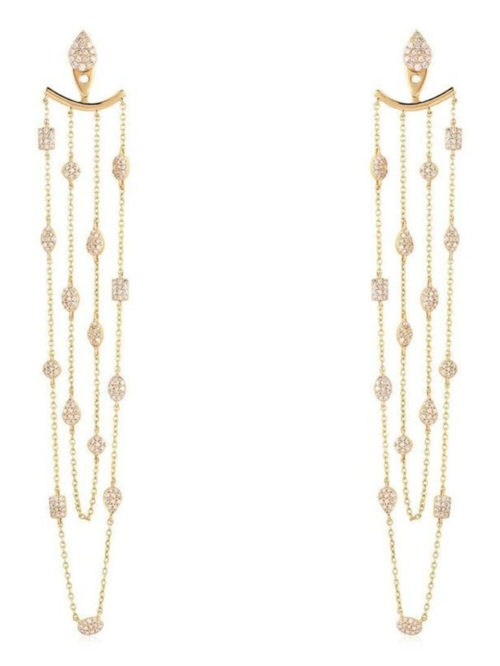 Multi Standard Diamond 14K (or 18k upon request) Yellow Gold Chain Drop Earrings